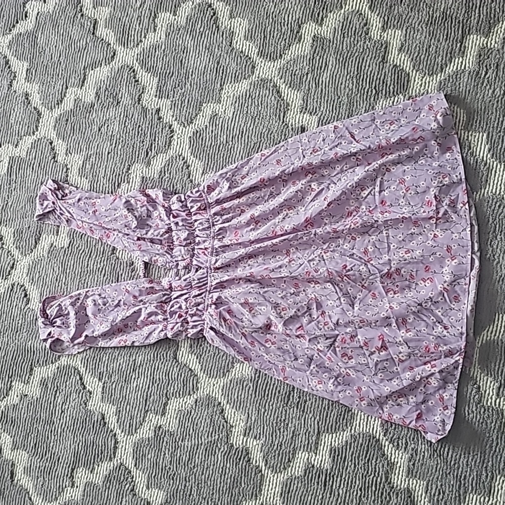 Lilac floral deep v neck backless sun dress